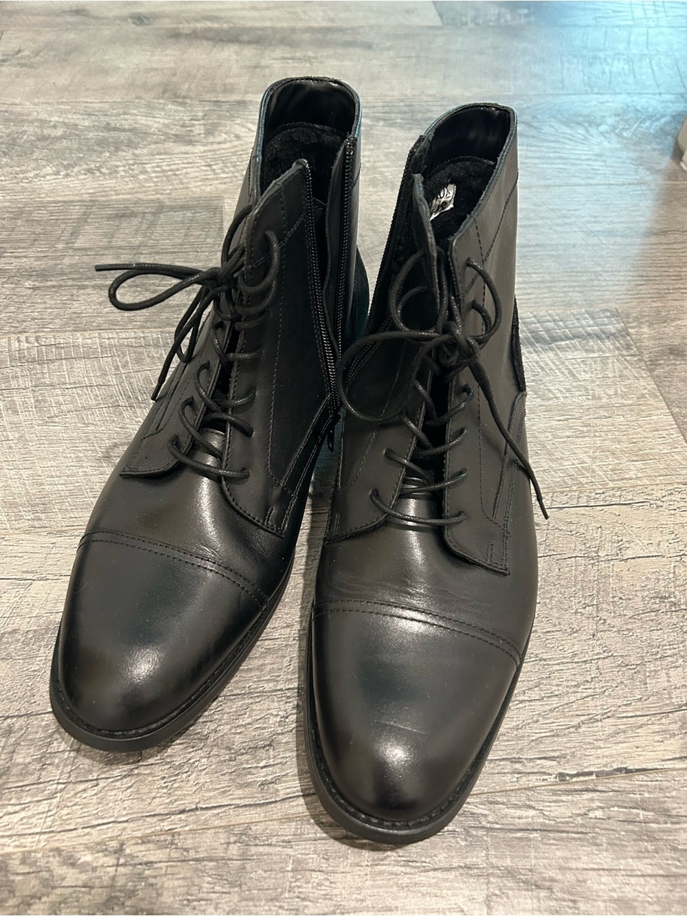 Aldo Men's Black Leather Lace-Up Cap-Toe Boots